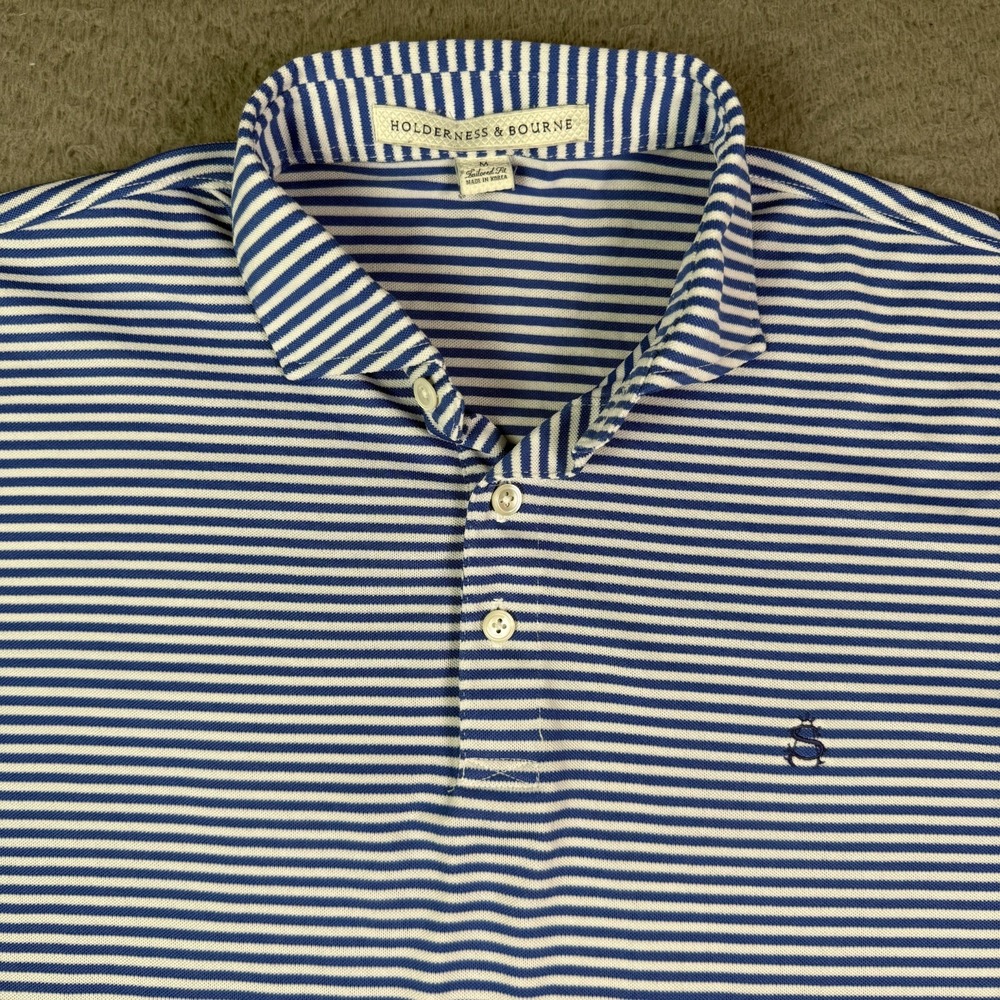 Holderness & Bourne Shoreacres Polo Shirt Mens M White Blue Stripe Golf